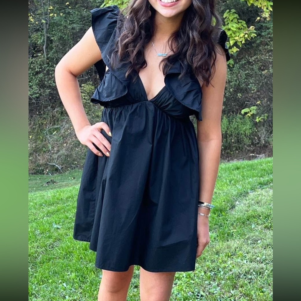 Black Ruffle Dress with Bow in Back